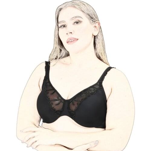Women Non-padded Underwear Full Coverage Plus Size Minimize Bra Fashion Lace Straps Elegant Embroidery Brassiere U-shaped Back