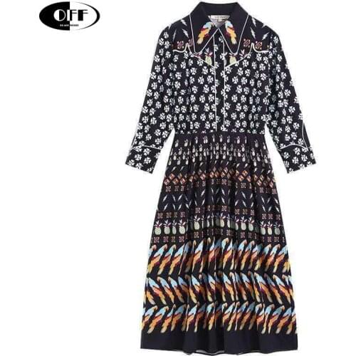 Designer Celebrity Runway Elegant Midi Dress Christmas Party Night Lady Women Vintage Shirt Dresses Retro Printed Robes Vestidos