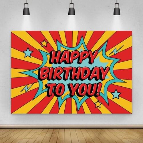 Boom Explode Happy Birthday To You Backdrops Photography Red Yellow Beam 1st Year Kids Party Cake Table Backgrounds Photo