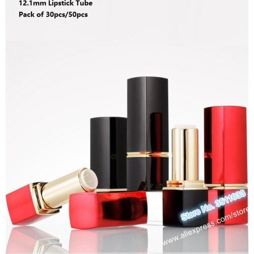 12.1mm Red Black Empty Professional Makeup Lip Rouge Container Cosmetic Lipstick Tube Square Lipstick Tube Empty Lip Balm Bottle