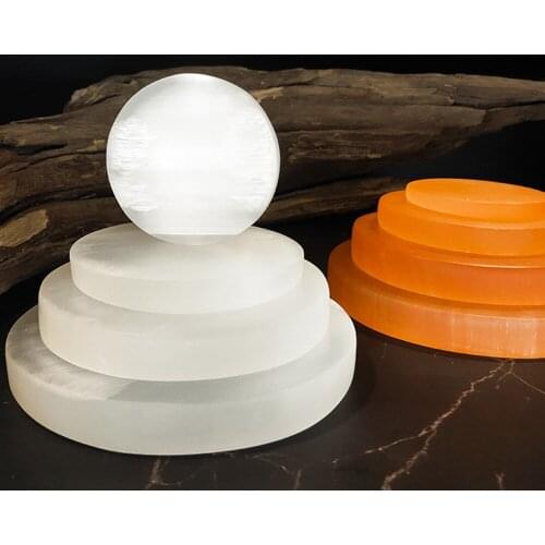 15cm Natural Selenite Round White Orange Crystal Pendulum Ornament Gemstone Plate Carving Healing Energy Balance Meditation