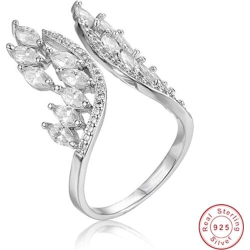 2018 Unique Shaped Wing 925 Sterling silver Adjustable Ring for Women Marquise Cut Crystal Rings Jewellry Anillos Anel