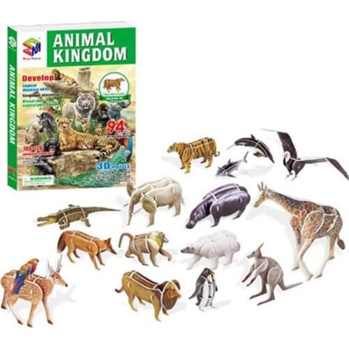 3d Paper 16 Animals Kingdom Penguin Crocodile Dolphin Fox Zebra Polar Bear Elephant Hippo Kangaroo Eagle Lion assembled kids toy