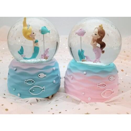 3d-light Crystal Ball Rotating Music Box,5/7 Inch Mermaid Snow Globe Glass,Wedding Gift,Girlfriend Gift,Valentines Gift