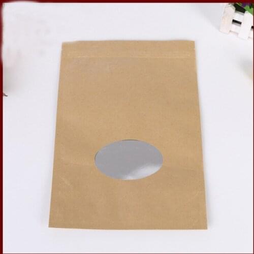 500pcs/lot 13x20 Brown Kraft Paper Bag With Round Window Stand Up Zipper/zip Lock Jewelry Packaging Bag Paper Bags For Gifts/tea