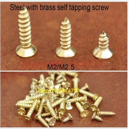 500 Pcs/Lot M2/M2.5 steel with brass self tapping screw cross recessed phillips countersunk self tapping screw Length 5mm--12mm
