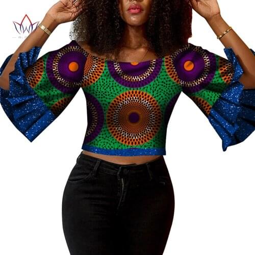 African Summer Shirt Dashiki Women Sequined Custom Clothing Plus Size Africa Wax Print Top Bazin Riche Brand Clothing WY5248