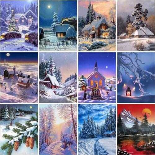 Diamond Mosaic Winter 5D DIY Diamond Painting Landscape Snow Full Square Picture of Rhinestone Christmas Home Decor Gift