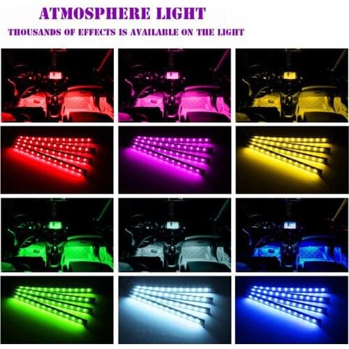 Auto RGB Decorative Lamp Music Voice Active Function Interior Atmosphere Floor LED Strip Lighting Remote Control USB Car Light