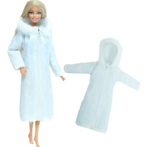 Handmade White Long Coat for Barbie Doll Cotton Dress Skirt Winter Wear Jacket Warm Clothes Outfits 1/6 Accessories Baby DIY Toy