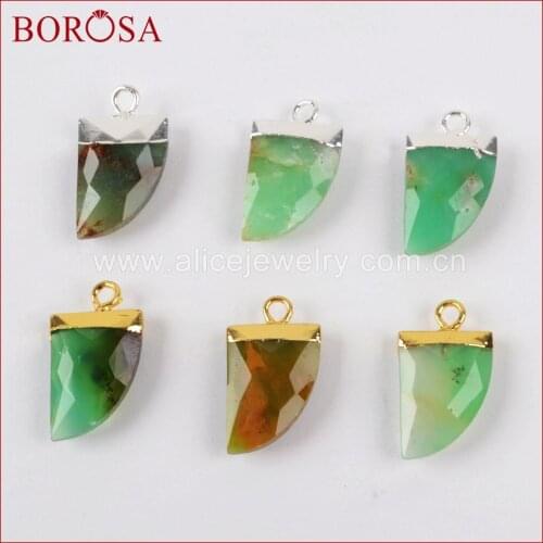 BOROSA Wholesale Gold Color Natural Australia Green Stone Drusy Horn Charm for Earrings Making,Drusy Stone Charm Jewelry G1378