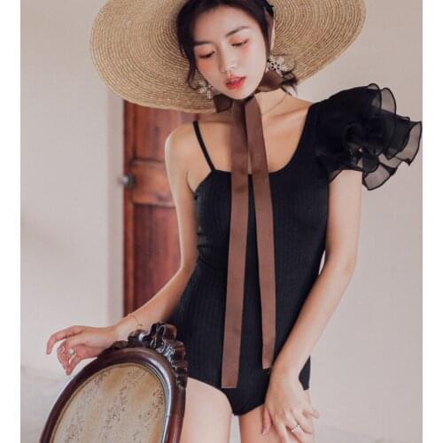 One-Piece Swimwear Strap Solid Color Ruffle One Shoulder 1 Piece Swimsuit Women Swim Wear Women Swimsuit Beach Costume