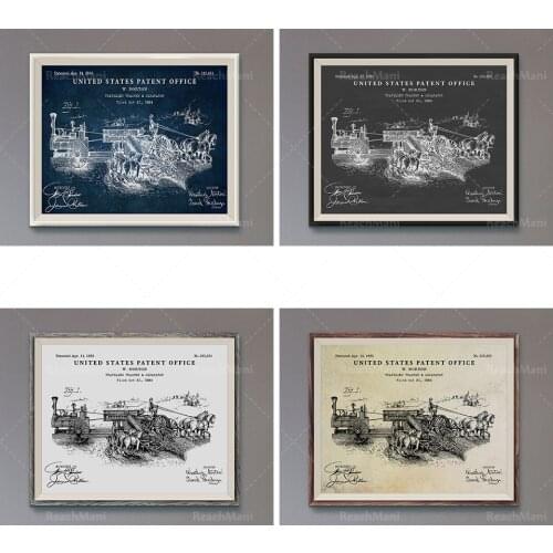 Décor de ferme : Thrasher itinérant et séparateur 1885 Impression de brevet. Art de mur de grange. affiche d’agriculture d’éleva
