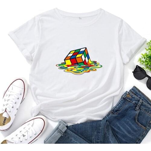 Magic Square Print Graphic Tees Women O-neck Casual Hip Hop T-shirt Woman Short Sleeve T Shirt Femme Summer White T Shirt Women