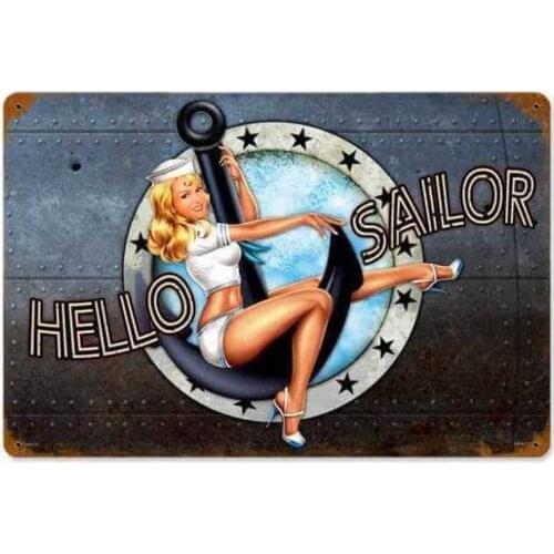 Losea Hello Sailor - Pin-Up Girl Metal Vintage Tin Sign Wall Decor