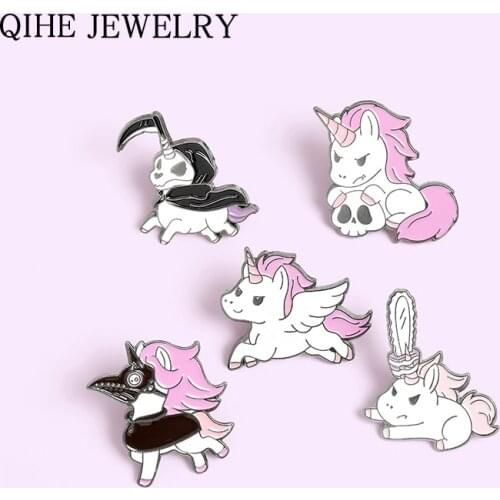 Myths and Legends Animal Enamel Pin Horse Wings Skull Chainsaw Sickle Brooches for Women Bag Lapel Cute Badge Metal Jewelry Gift