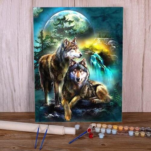 Moon And Wolf Painting By Numbers Complete Kit Acrylic Paints 50*70 Boards By Numbers Handmade For Adults Wholesale Handiwork