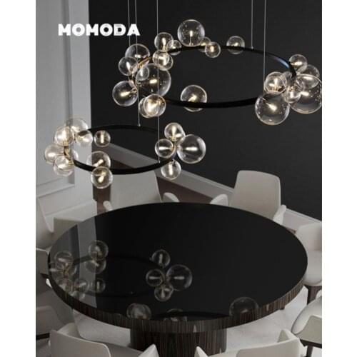 Nordic LED Chandeliers Lighting Modern Iron Glass Black Round Ball Pendant Hanging Lamps Bedroom Living Room Lights Fixture