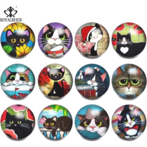 ROYALBEIER 12pcs/lot Mixed Color Lovely Art Cat Dog 18mm Snap Buttons Jewelry Charms Fit DIY Bracelet Snaps Women Jewelry KZ1009