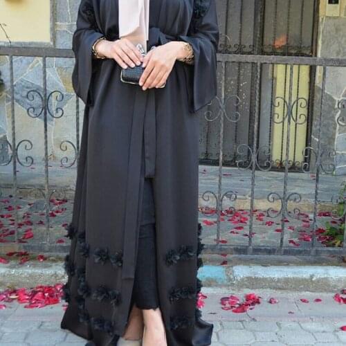 Ramadan Muslim Clothing for Ladies 2021 Summer New Floral Long Sleeve Lacing Loose Thin Slim Maxi Cardigan Robes Abaya Dresses