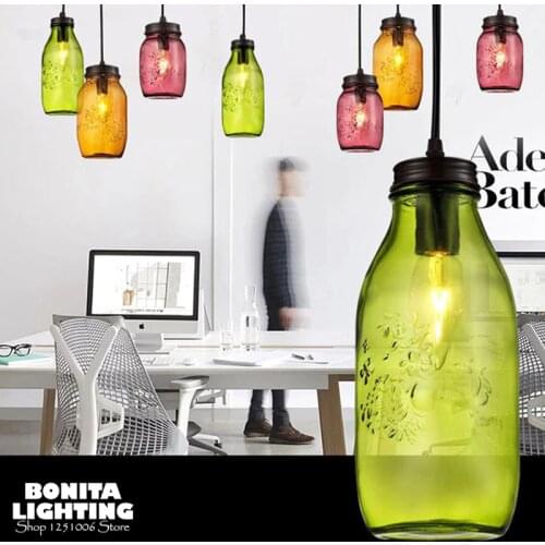 Embossed Wishing Pot Clear Glass Bottles Cord pendant Light Candy Jar Pendant Lighting Modern Floating Bottle Hanging Lamp Glass