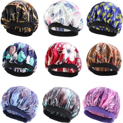 11 Colors Women Extra Sleep Cap Elastic African Print Satin Bonnet Sleep Cap Turban Hat Night Sleep Beanie Chemo Cap Wide Band