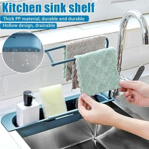 Telescopic Sink Shelf 1PC Retractable Storage Basket Household Supplies Dish Drainer Rag Towel Bar Sinks Organizer