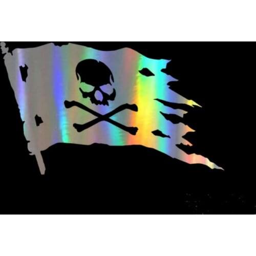 Three Ratels FD507 Pirate Flag Symbol Funny Car Decal Reflective Laser Vinyl Auto Sticker 3D Car Styling Black Silver