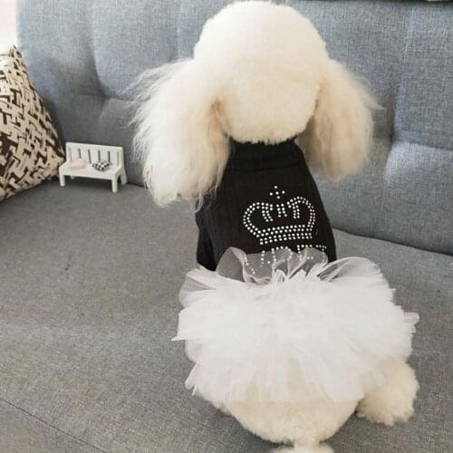 Knitted Dog Dress Pet Clothes Hot Drilling Crown Princess Tutu Dresses Coat For Small Dogs Chihuahua Cat Sweater Skirt Apparel L