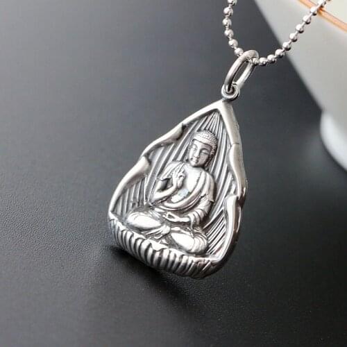 925 Sterling Silver Pendant Six-Word Mantra Buddha Pendant Vintage Thai Silver Pendant Free Shipping