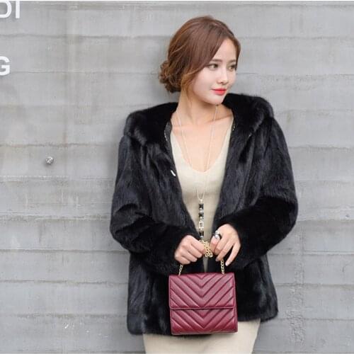 Marten full pelt short design mink fur coat hooded mink fur jacket female winter outerwear