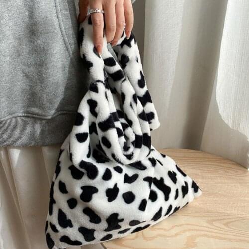 Cow Print Women Shoulder Bags Fashion Plush Female Bags Books Students Large Messenger Ladies Bag Crossbody Girls Bag Capac B6M1