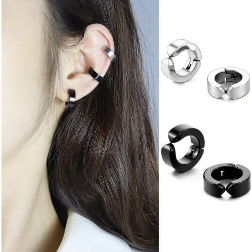 1 Pair Men Women Stainless Steel Non-Piercing Clip Earring on Ear Stud Cuff Earrings Men Black Punk Cool Jewelry Wholesale