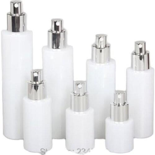 10pcs/lot Empty White Glass Cosmetic Spray Bottle, Facial Lotion Refillable Bottle, Cosmetic Toner Bottle, DIY Glass Cream Jar