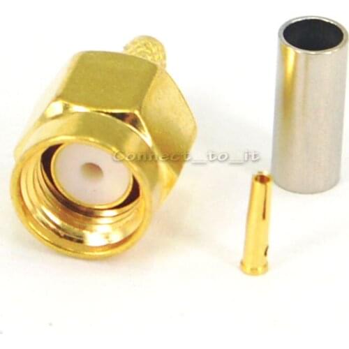100pcs/lot) RP SMA plug Female Pin goldplated RF connector Crimp for RG174 RG316 cable