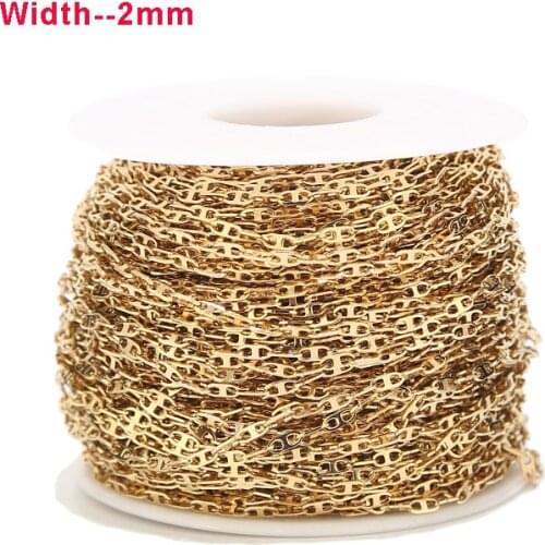 5m/8m/10m/20m Gold Tone Stainess Steel Chains For DIY Jewelry Necklace Bracelet Finding Making Gifts 2mm width Wholesale