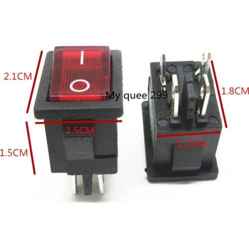 5PCS/Lot 21x15mm KCD1-104 Rocker Switch boat rocker power switch Red 4 pin 2 terminal