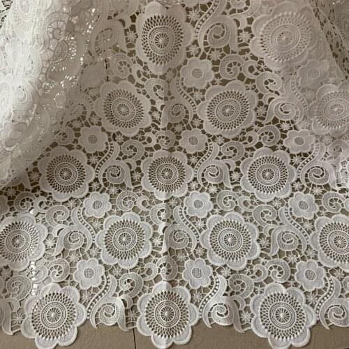 5yards African Lace Fabric White Embroidery Guipure Lace Fabric 2019 High Quality Nigerian Cord Lace Fabric For Wedding Dress