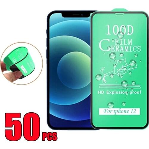 50pcs 100D Ceramics Film Screen Protector HD Explosion Proof Full Coverage For iPhone 12 Mini 11 Pro Max XS XR X 8 7 6 Plus SE