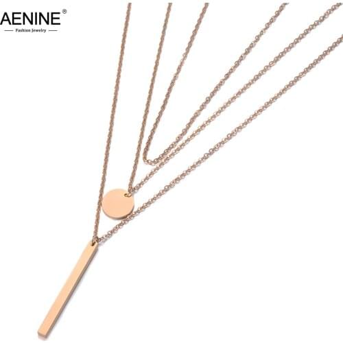 AENINE Bohemia Style Three-layer Geometric Charm Pendant Necklaces For Women Titanium Steel Chain Choker Necklace AN19149