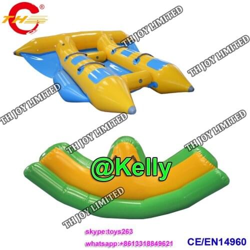 Free air shipping 1pc water seesaw + 1 pc 4 seats flying fish + 1 pc air pump water toys packages, cheap inflatable water games