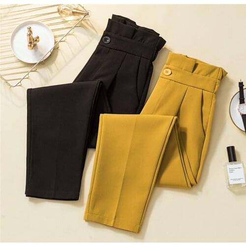 Women Suit Pants Spring Elastic Waist Casual Ankle-length Trousers Elegant Office Ladies Pencil Pants Yellow Plus Size 4XL W1963