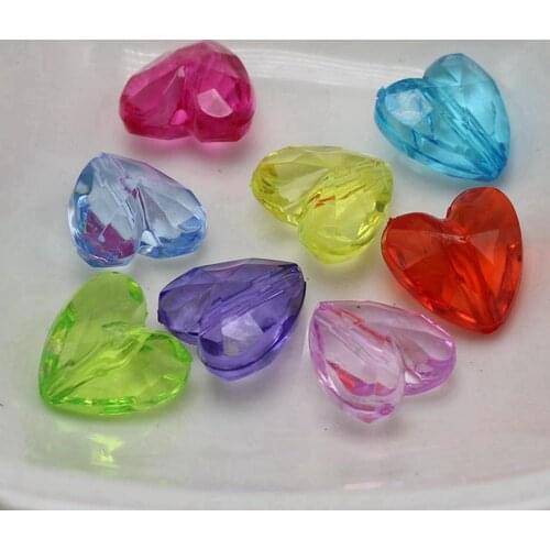 100 Mixed Color Transparent Acrylic Faceted Heart Beads Charms 12X12mm