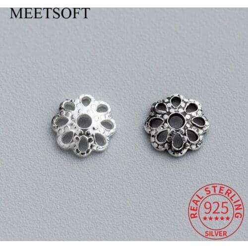 MEETSOFT Classic 10pcs/lot S925 Sterling Silver 6mm Flower bead caps Charms of DIY Handmade Jewelry wholesale Accessory