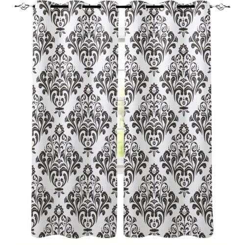 Black And White Baroque Pattern Flower Vine Abstract Curtains For Living Room Window Curtains For Bedroom Curtains Drapes Blinds