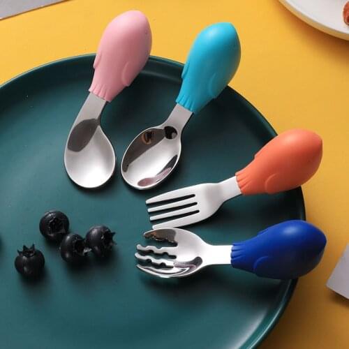 Baby Tableware Learn Eating Training Spoon Short Spoon Fork Set Infant Tableware Feeding Fork Baby Gadgets Childrens Cutlery