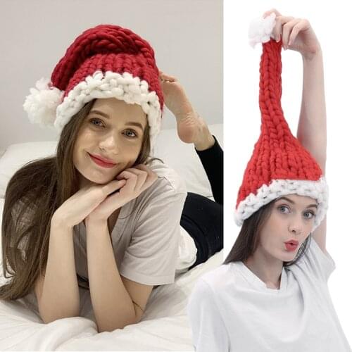 Cotton Personality Christmas Hat Santa Claus Caps Thicken Soft Woolen Hats Knitting With Ball Kids Adult Christmas Hat Gifts