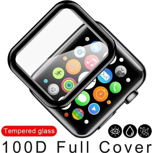 100D Curved Screen Protector Tempered Glass for Apple Watch 38 40 42 44mm Protection Film for iWatch SE 6 5 4 3 2 Full Glue
