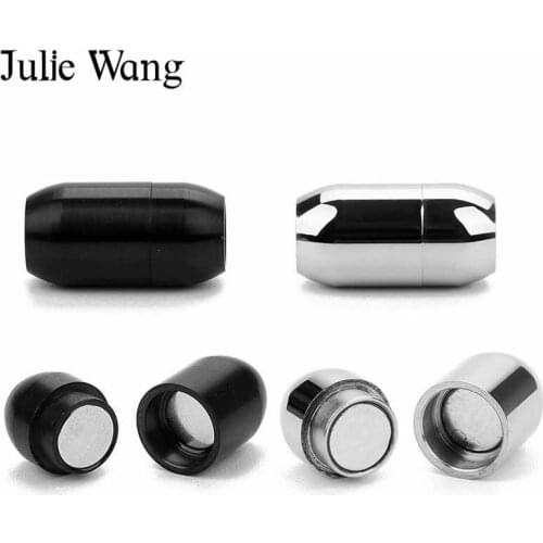 Julie Wang 2PCS 3-8mm Magnetic Clasps Stainless Steel Buckle Leather Cord Bracelet Connectors For DIY Jewelry Making Accessories