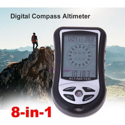 By dhl or fedex 50pcs new 8 in 1 LCD Compass Barometer Altimeter Thermo Temperature Clock Calendar digital altimeter+ Lanyards